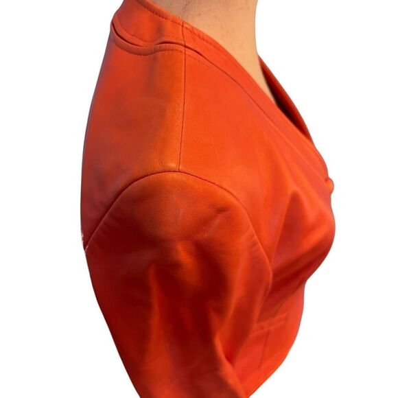 Lafayette 148 Leather Jacket Blazer Coral Fully Lined Butter Soft 2 Petite - Picture 4 of 14